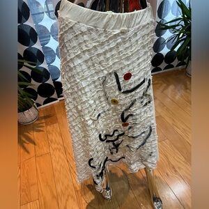 Save the Queen White Asymmetrical Skirt with Artistic Accents
